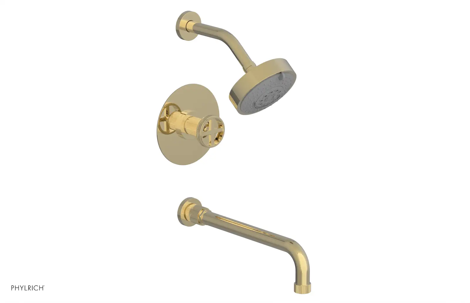Phylrich Dustrie Grooved 12" Spout Pressure Balance Tub and Shower Set with Cross Handle by Phylrich