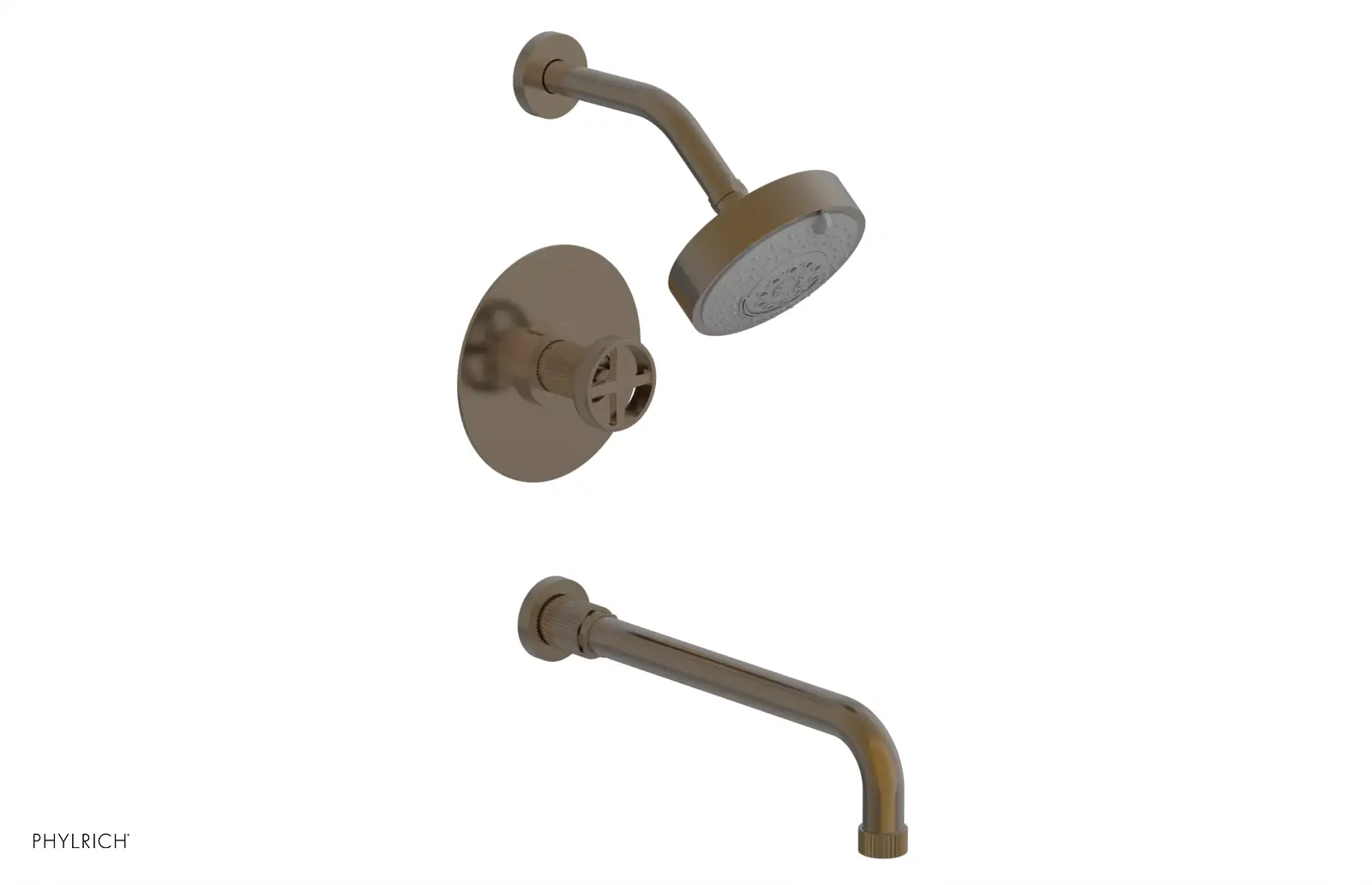 Phylrich Dustrie Grooved 12" Spout Pressure Balance Tub and Shower Set with Cross Handle by Phylrich