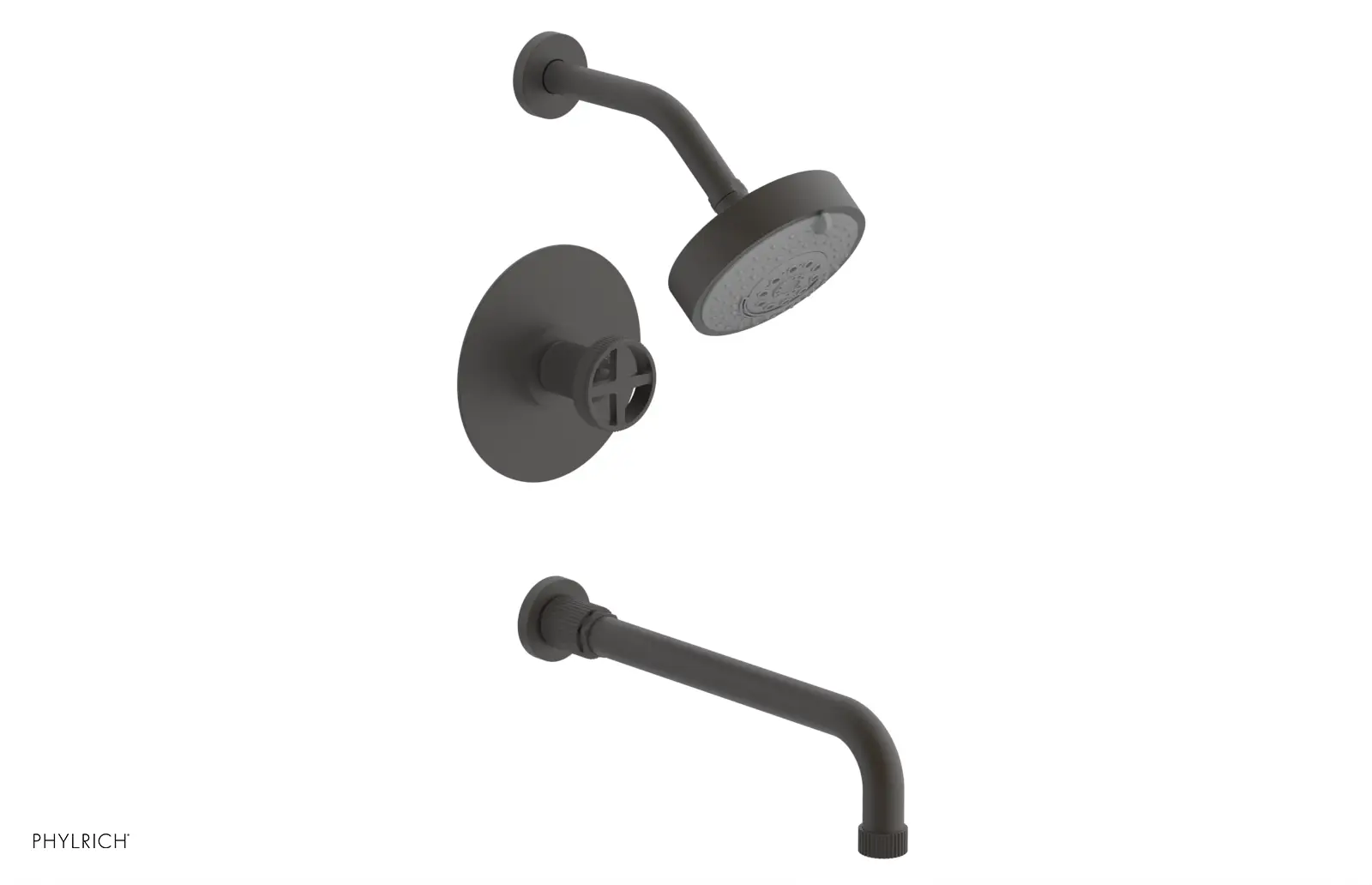 Phylrich Dustrie Grooved 12" Spout Pressure Balance Tub and Shower Set with Cross Handle by Phylrich