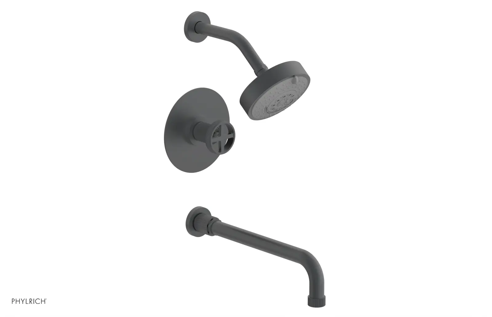 Phylrich Dustrie Grooved 12" Spout Pressure Balance Tub and Shower Set with Cross Handle by Phylrich