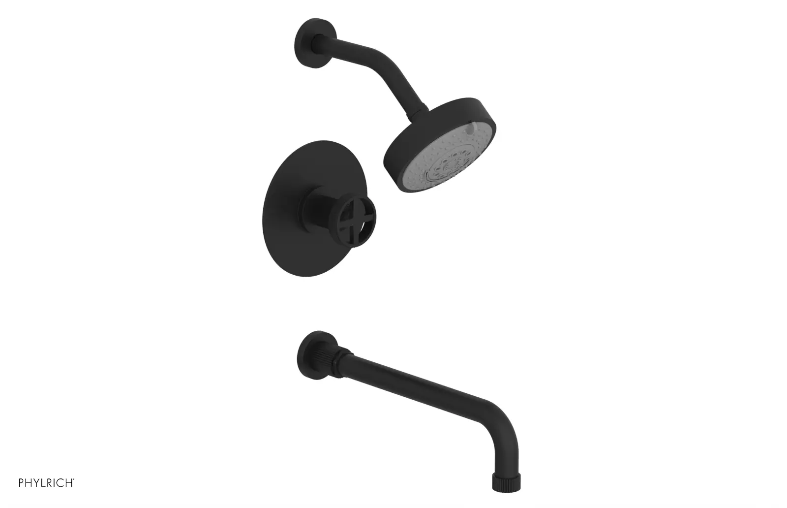 Phylrich Dustrie Grooved 12" Spout Pressure Balance Tub and Shower Set with Cross Handle by Phylrich