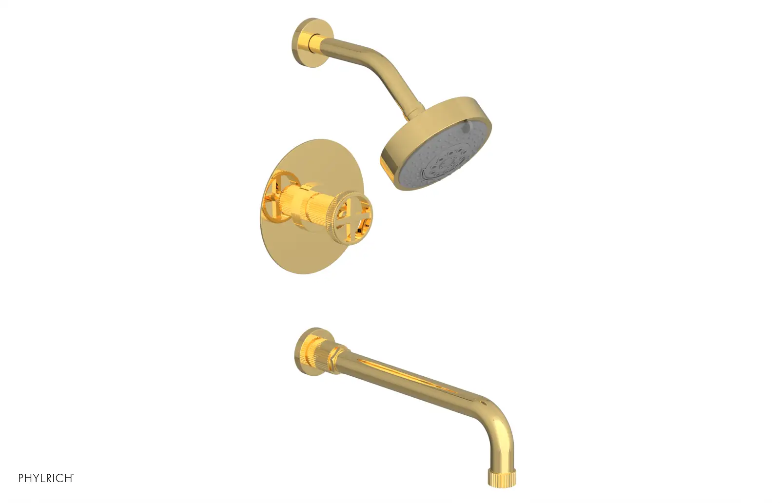 Phylrich Dustrie Grooved 12" Spout Pressure Balance Tub and Shower Set with Cross Handle by Phylrich