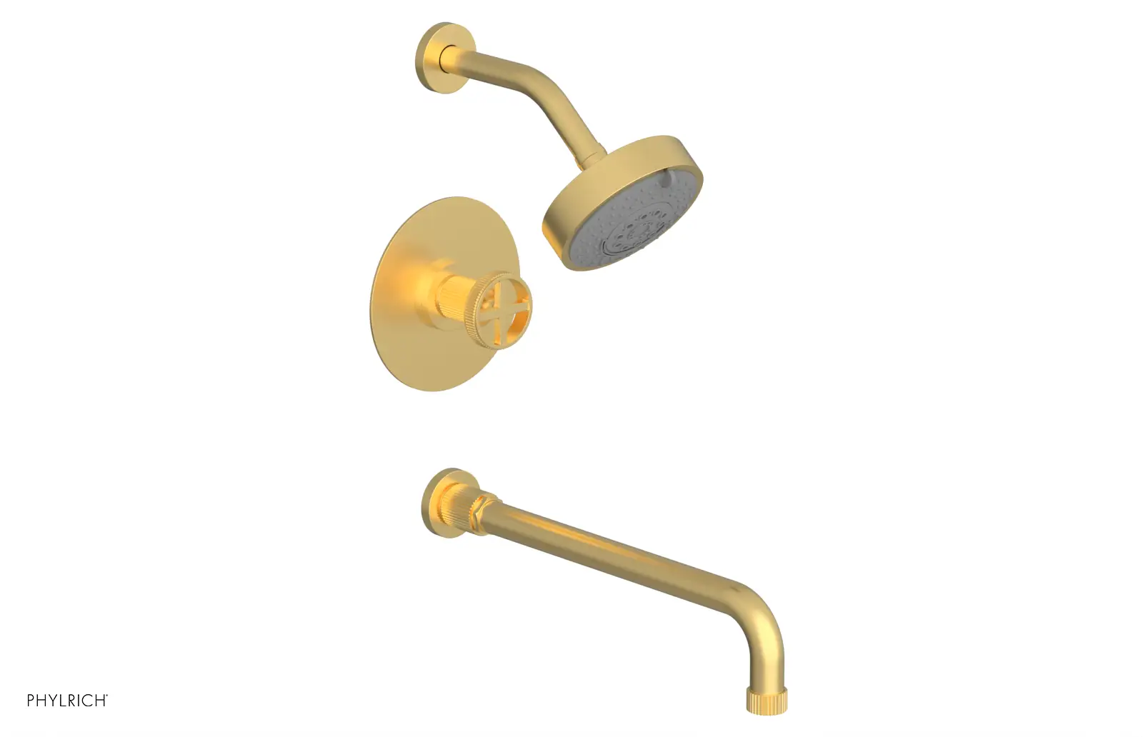Phylrich Dustrie Grooved 14" Spout Pressure Balance Tub and Shower Set with Cross Handle by Phylrich