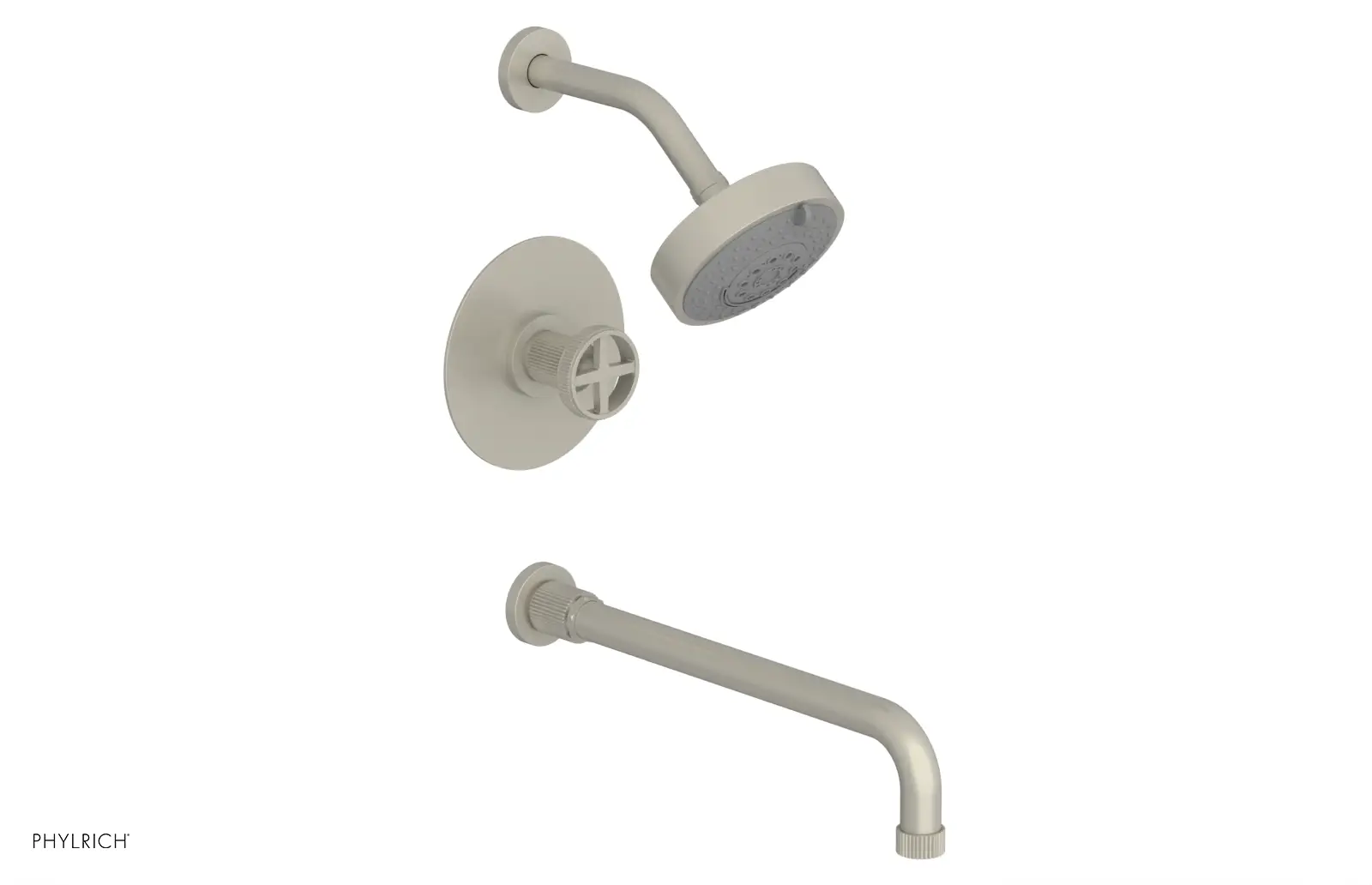 Phylrich Dustrie Grooved 14" Spout Pressure Balance Tub and Shower Set with Cross Handle by Phylrich