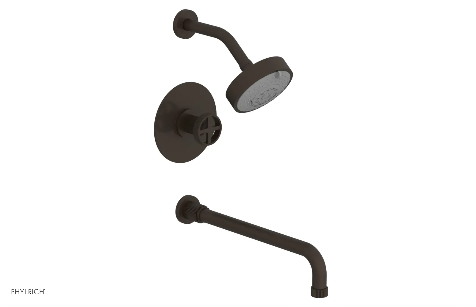Phylrich Dustrie Grooved 14" Spout Pressure Balance Tub and Shower Set with Cross Handle by Phylrich