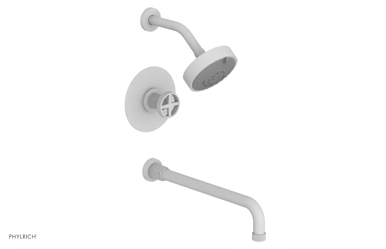 Phylrich Dustrie Grooved 14" Spout Pressure Balance Tub and Shower Set with Cross Handle by Phylrich