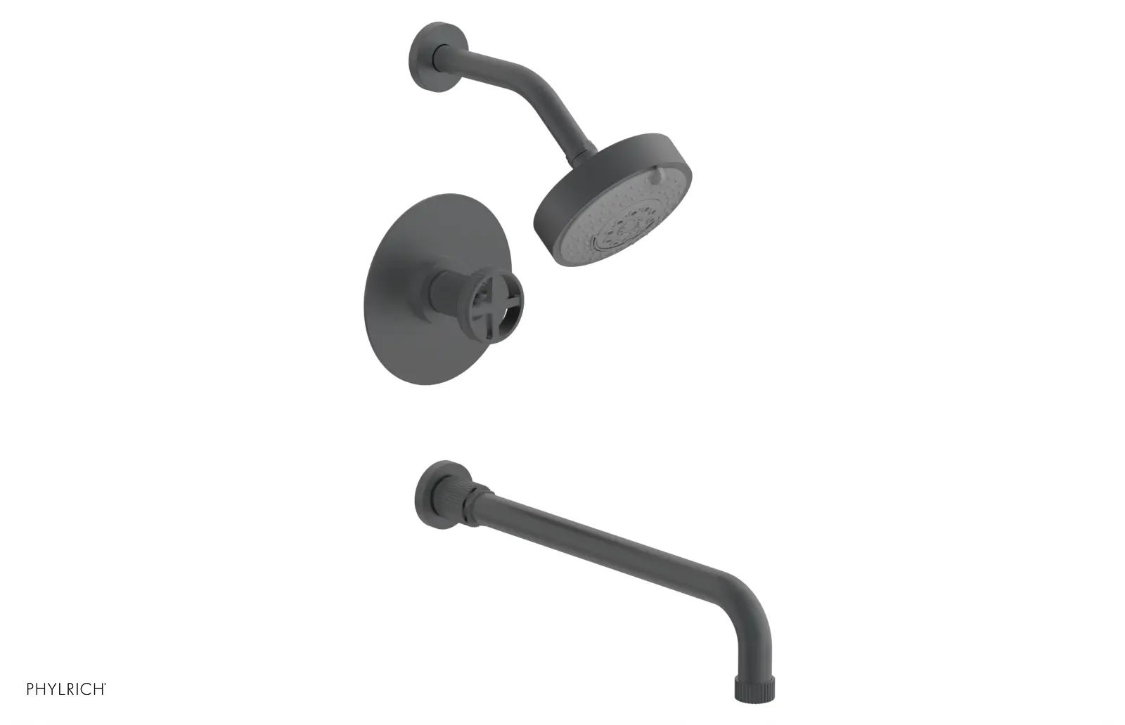 Phylrich Dustrie Grooved 14" Spout Pressure Balance Tub and Shower Set with Cross Handle by Phylrich