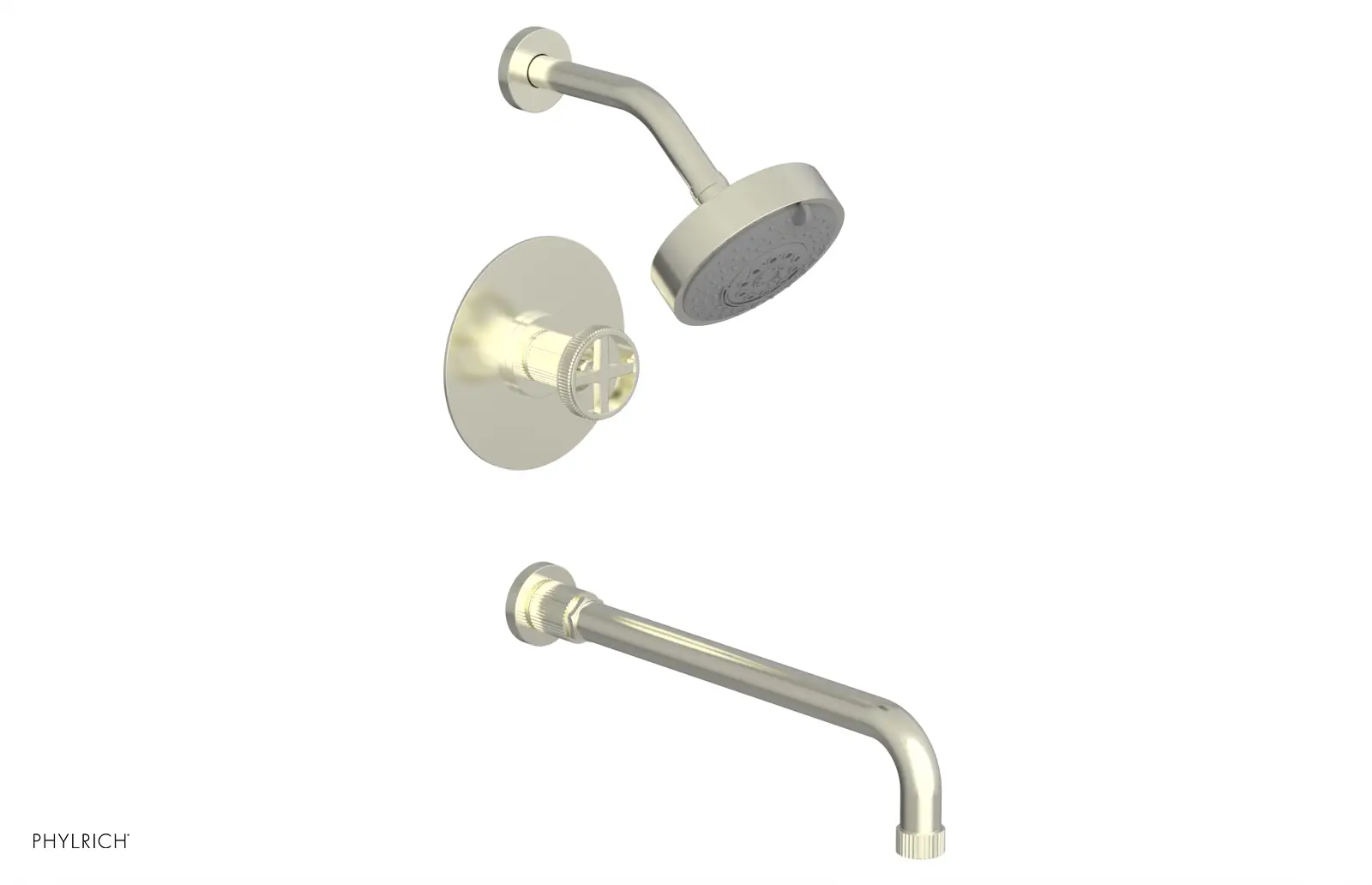Phylrich Dustrie Grooved 14" Spout Pressure Balance Tub and Shower Set with Cross Handle by Phylrich