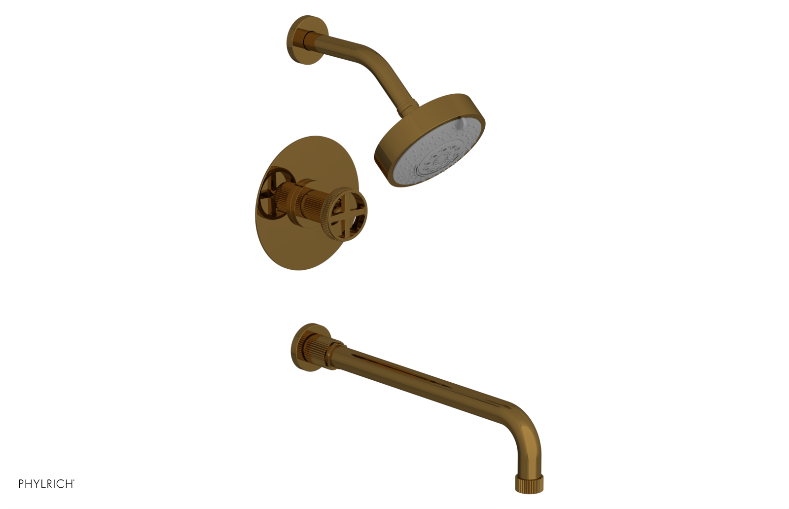 Phylrich Dustrie Grooved 14" Spout Pressure Balance Tub and Shower Set with Cross Handle