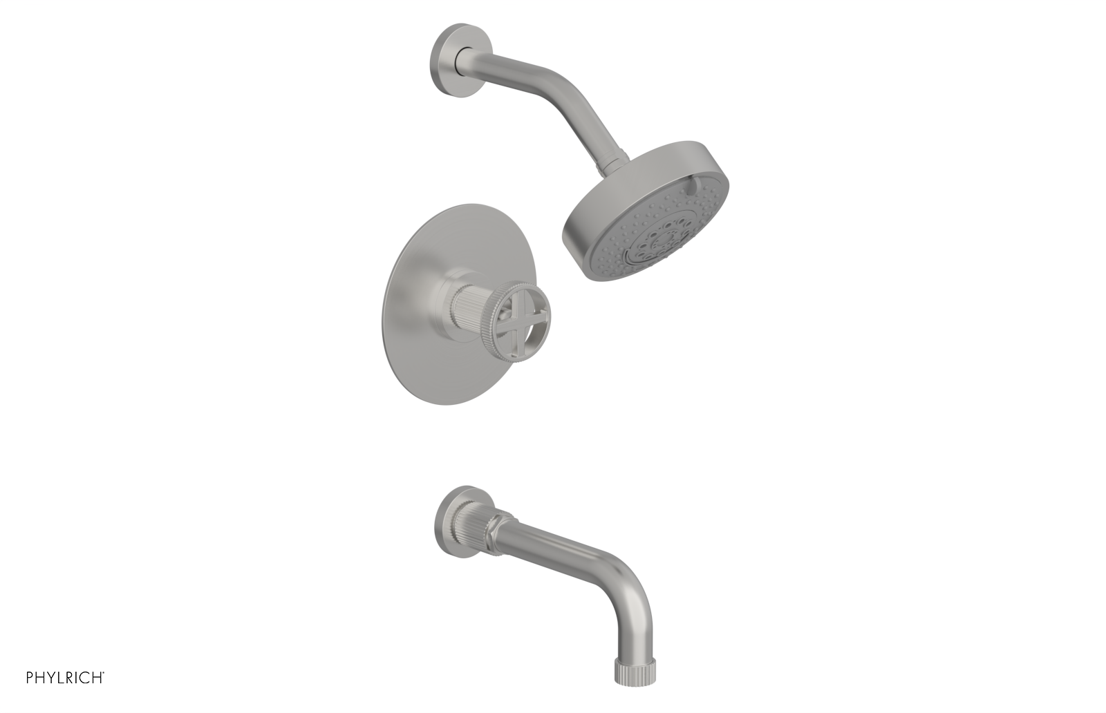 Phylrich Dustrie Grooved 7 5/8" Spout Pressure Balance Tub and Shower Set with Cross Handle