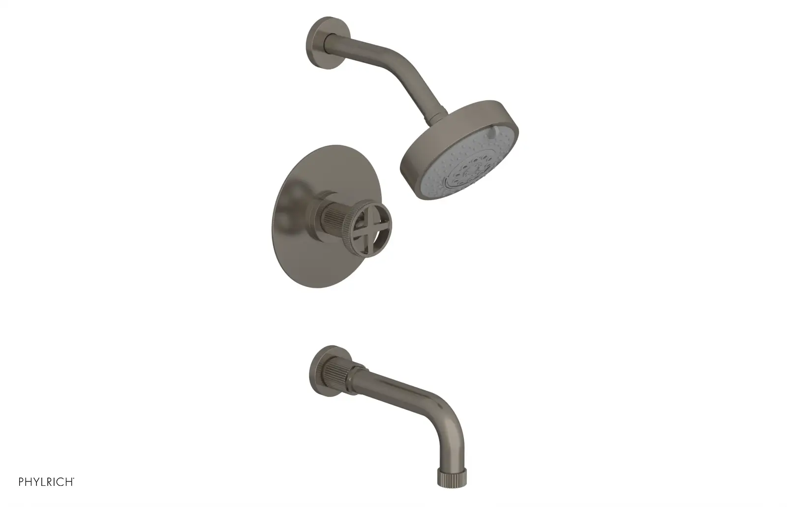 Phylrich Dustrie Grooved 7 5/8" Spout Pressure Balance Tub and Shower Set with Cross Handle by Phylrich