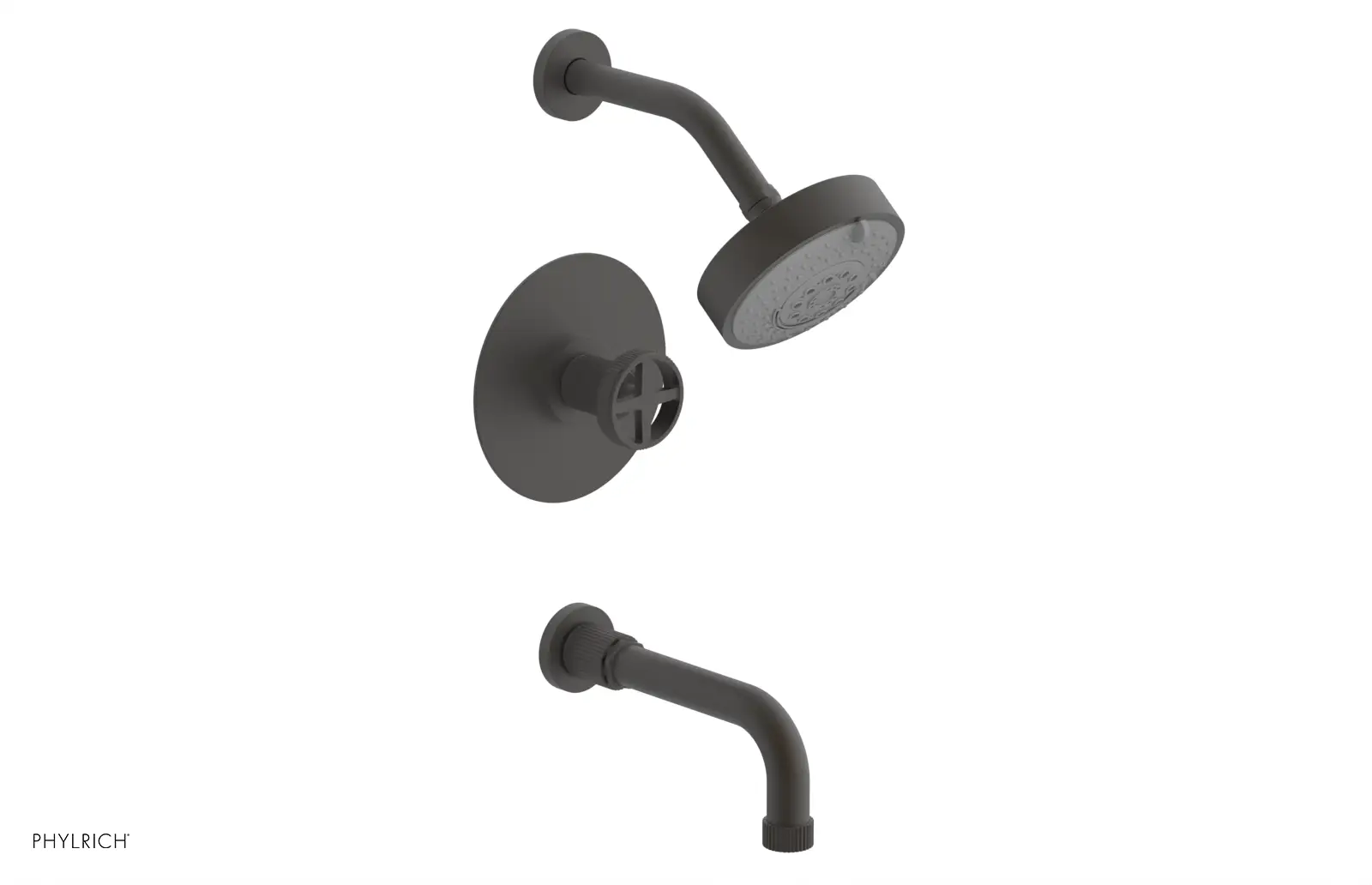 Phylrich Dustrie Grooved 7 5/8" Spout Pressure Balance Tub and Shower Set with Cross Handle by Phylrich