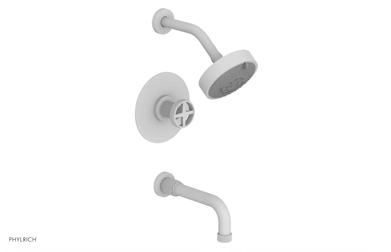 Phylrich Dustrie Grooved 7 5/8" Spout Pressure Balance Tub and Shower Set with Cross Handle by Phylrich
