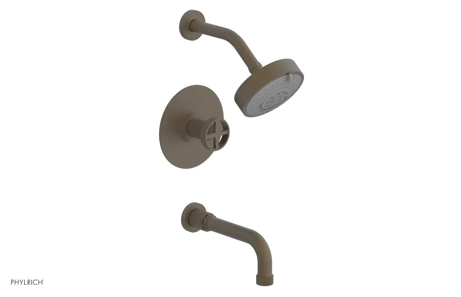 Phylrich Dustrie Grooved 7 5/8" Spout Pressure Balance Tub and Shower Set with Cross Handle by Phylrich
