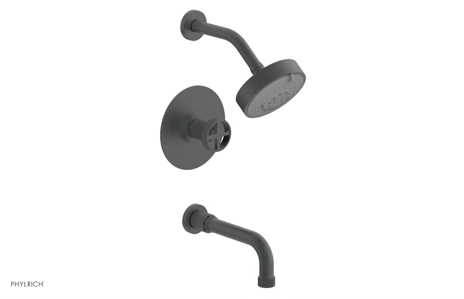 Phylrich Dustrie Grooved 7 5/8" Spout Pressure Balance Tub and Shower Set with Cross Handle by Phylrich