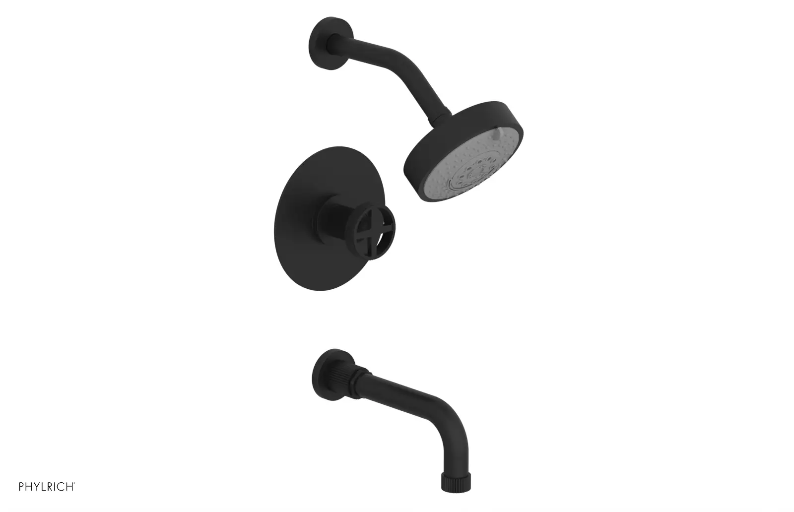 Phylrich Dustrie Grooved 7 5/8" Spout Pressure Balance Tub and Shower Set with Cross Handle by Phylrich