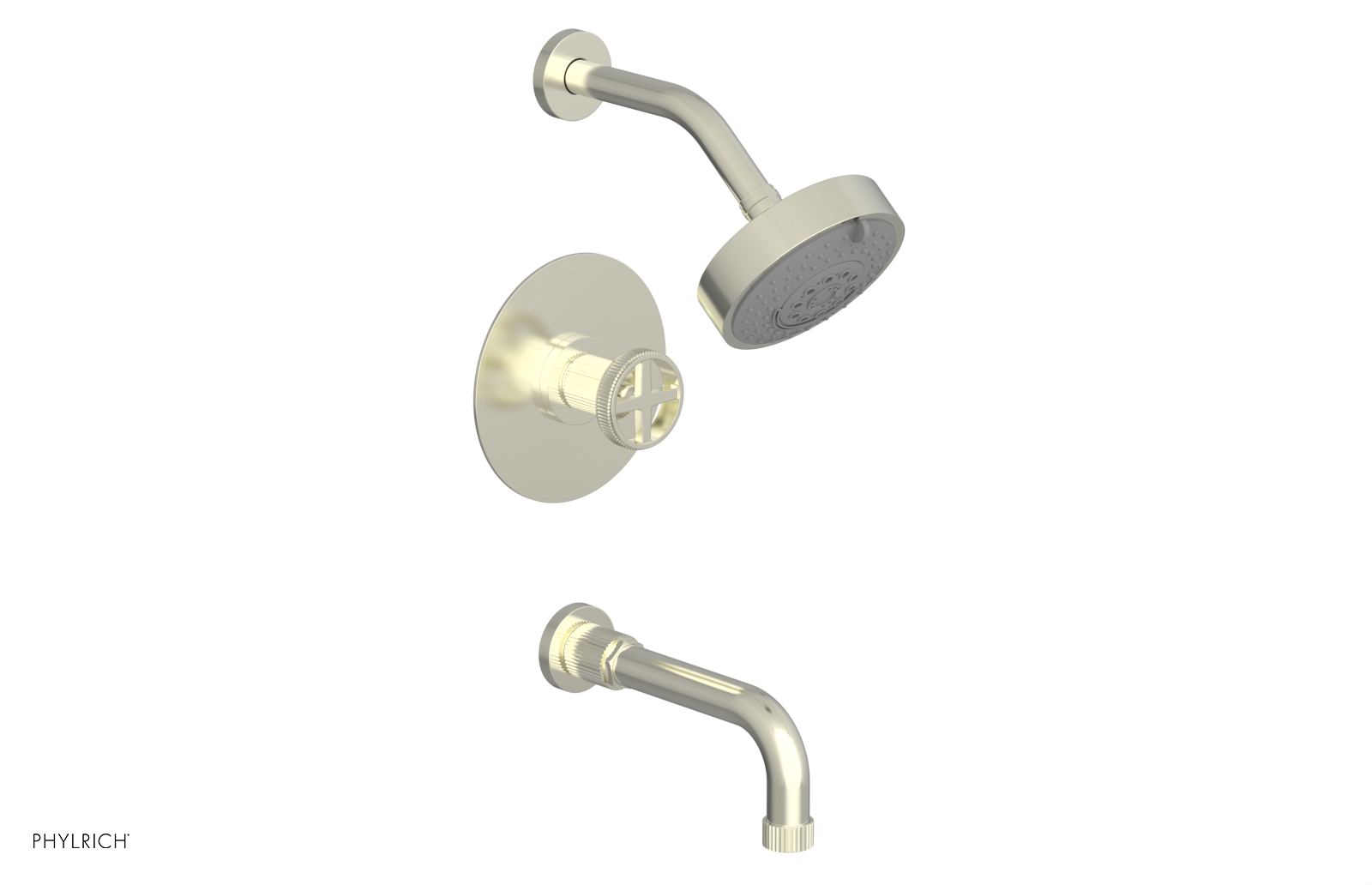 Phylrich Dustrie Grooved 7 5/8" Spout Pressure Balance Tub and Shower Set with Cross Handle