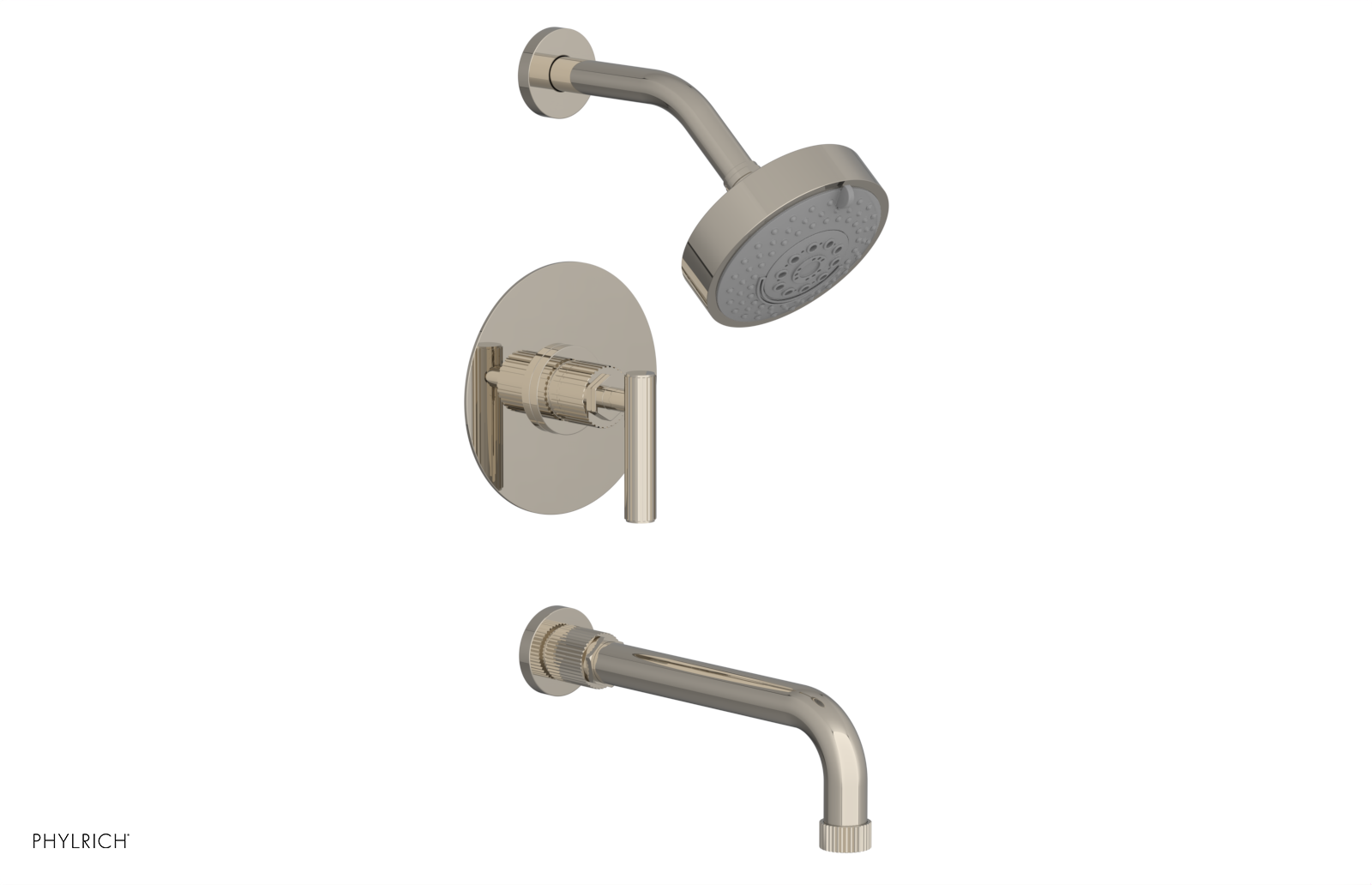 Phylrich Dustrie Grooved 10" Spout Pressure Balance Tub and Shower Set with Lever Handle