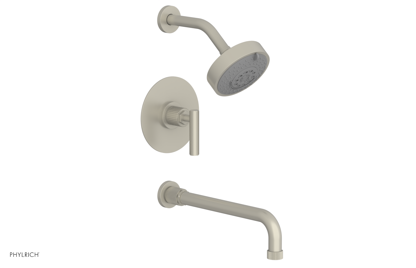 Phylrich Dustrie Grooved 12" Spout Pressure Balance Tub and Shower Set with Lever Handle