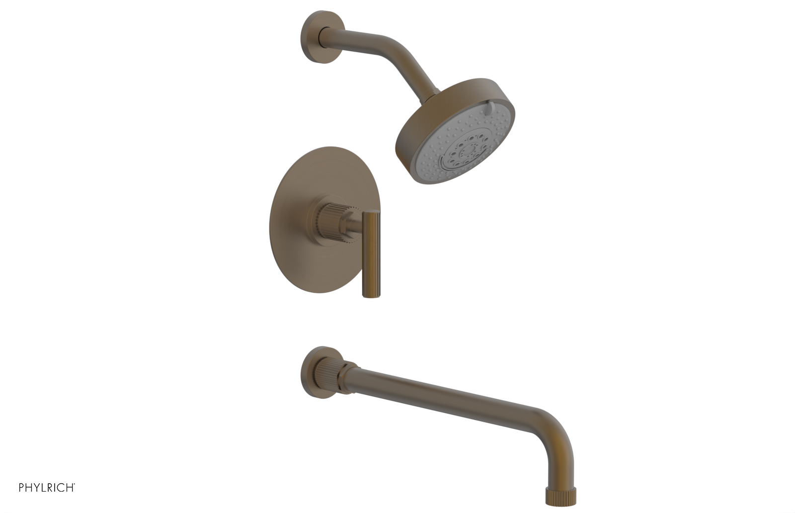 Phylrich Dustrie Grooved 14" Spout Pressure Balance Tub and Shower Set with Lever Handle