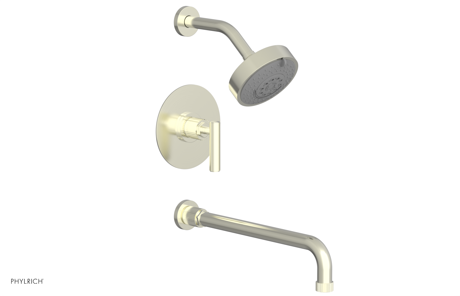 Phylrich Dustrie Grooved 14" Spout Pressure Balance Tub and Shower Set with Lever Handle