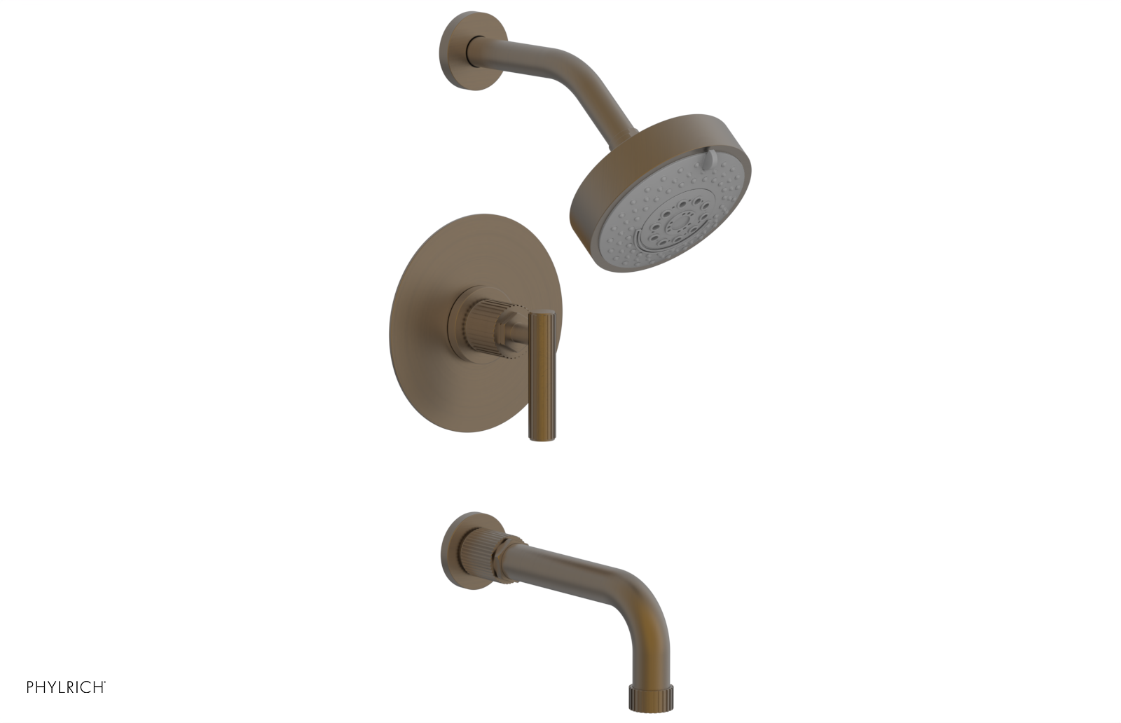 Phylrich Dustrie Grooved 7 5/8" Spout Pressure Balance Tub and Shower Set with Lever Handle