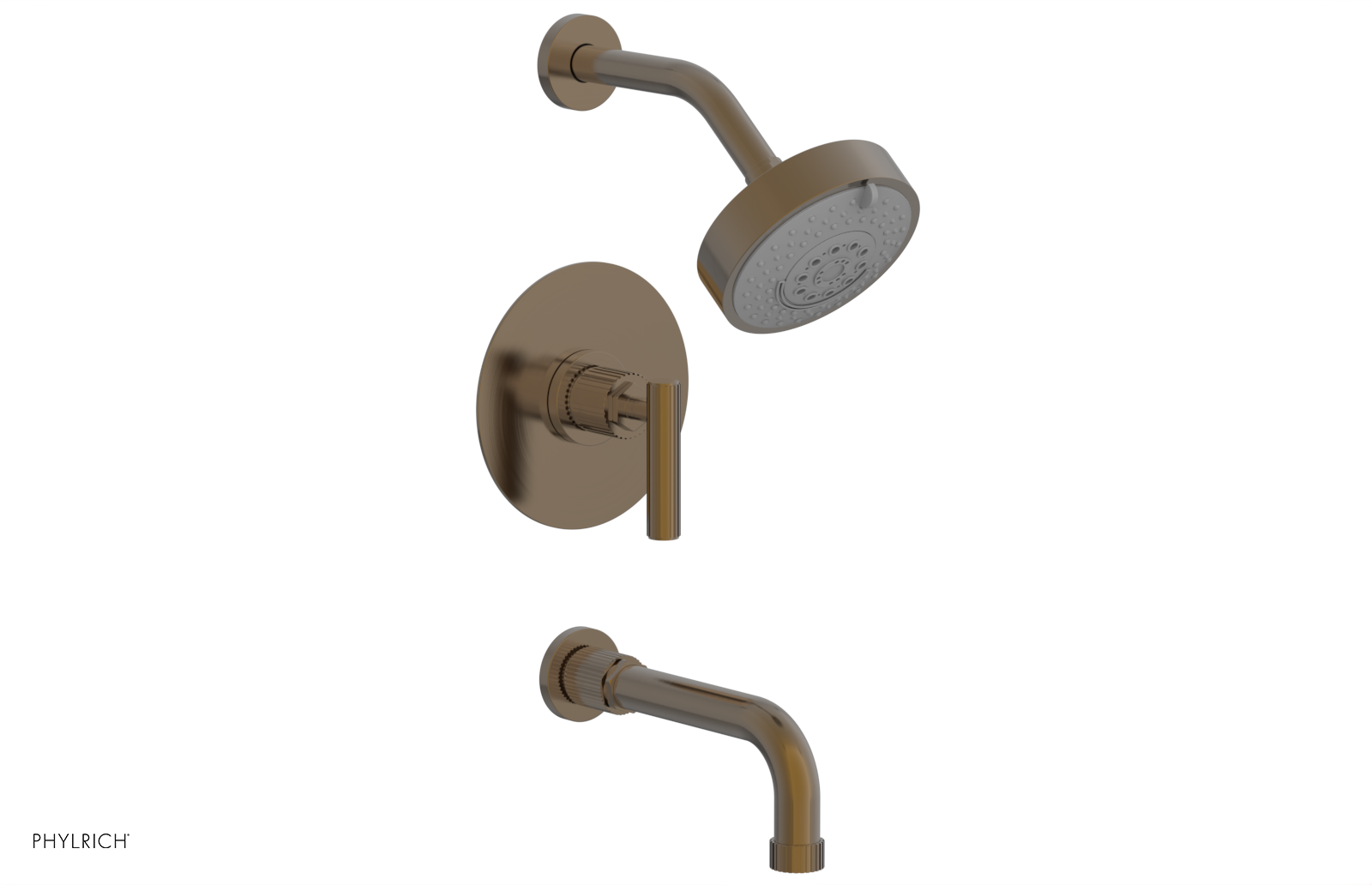 Phylrich Dustrie Grooved 7 5/8" Spout Pressure Balance Tub and Shower Set with Lever Handle