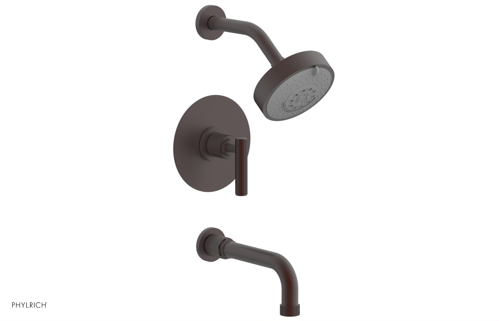 Phylrich Dustrie Grooved 7 5/8" Spout Pressure Balance Tub and Shower Set with Lever Handle