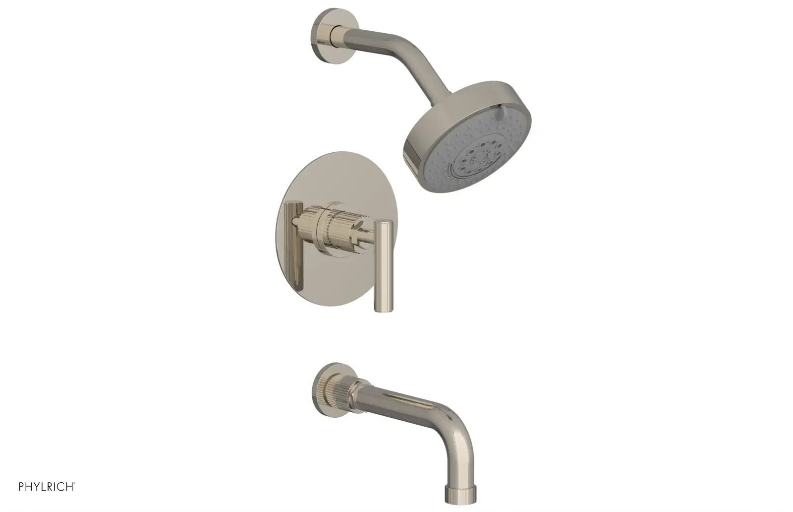 Phylrich Dustrie Grooved 7 5/8" Spout Pressure Balance Tub and Shower Set with Lever Handle by Phylrich