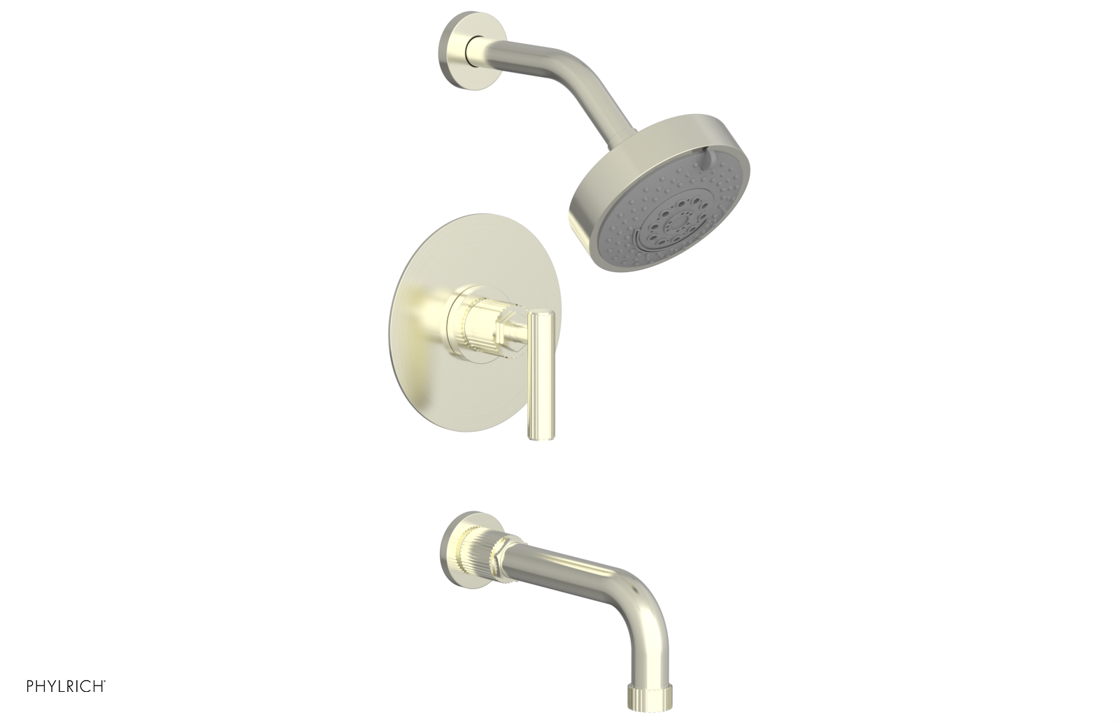 Phylrich Dustrie Grooved 7 5/8" Spout Pressure Balance Tub and Shower Set with Lever Handle