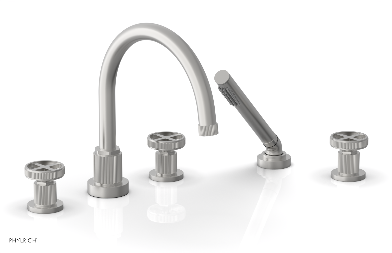 Phylrich Dustrie Grooved Deck Tub Set with Hand Shower and Cross Handle