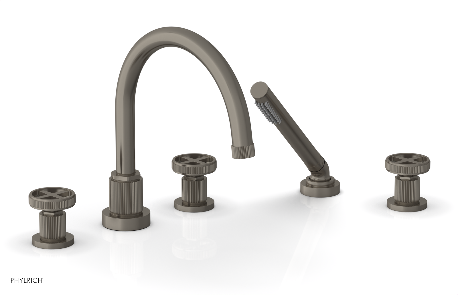 Phylrich Dustrie Grooved Deck Tub Set with Hand Shower and Cross Handle