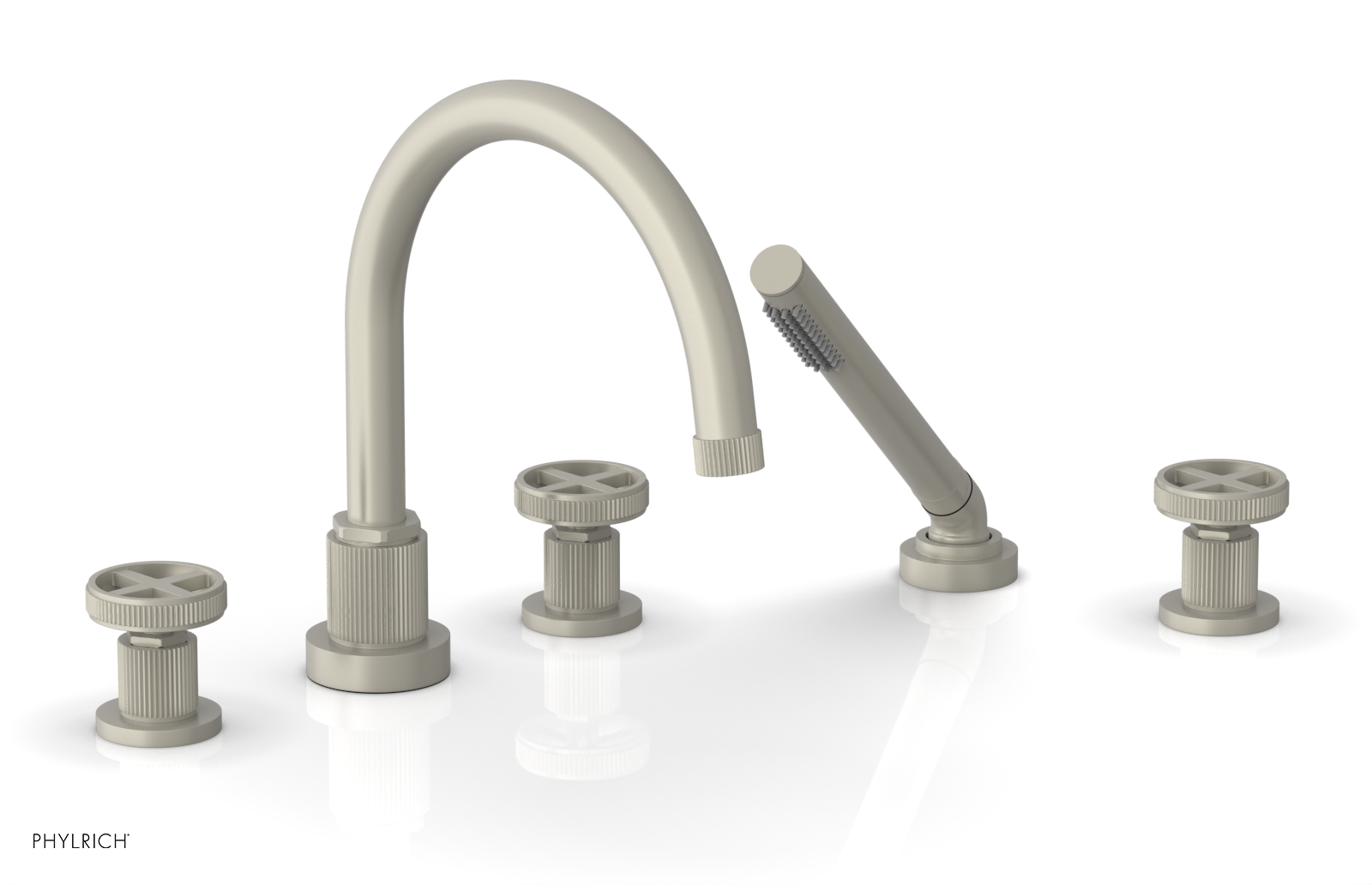 Phylrich Dustrie Grooved Deck Tub Set with Hand Shower and Cross Handle