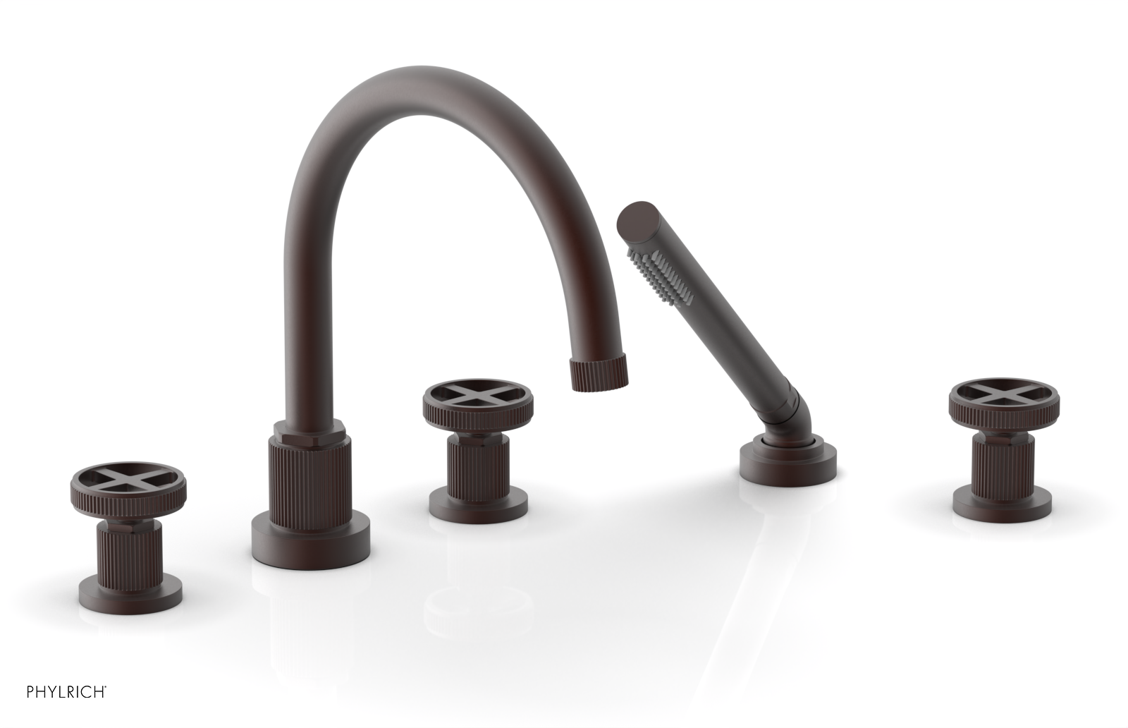 Phylrich Dustrie Grooved Deck Tub Set with Hand Shower and Cross Handle