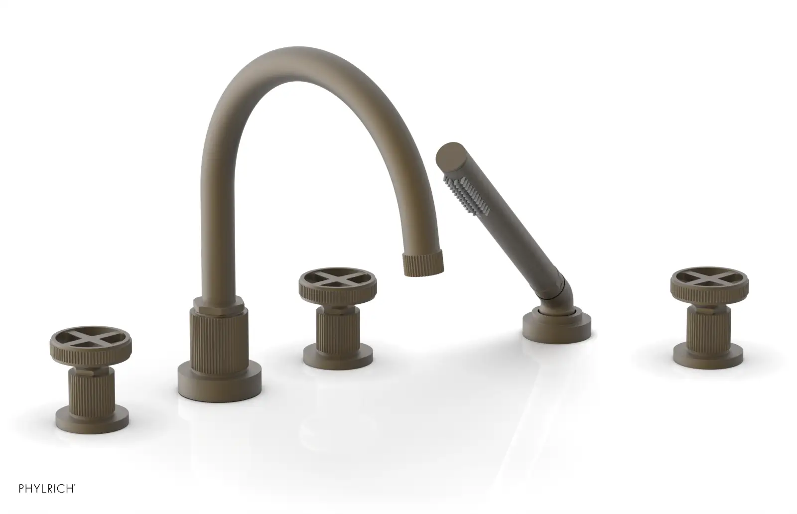 Phylrich Dustrie Grooved Deck Tub Set with Hand Shower and Cross Handle by Phylrich