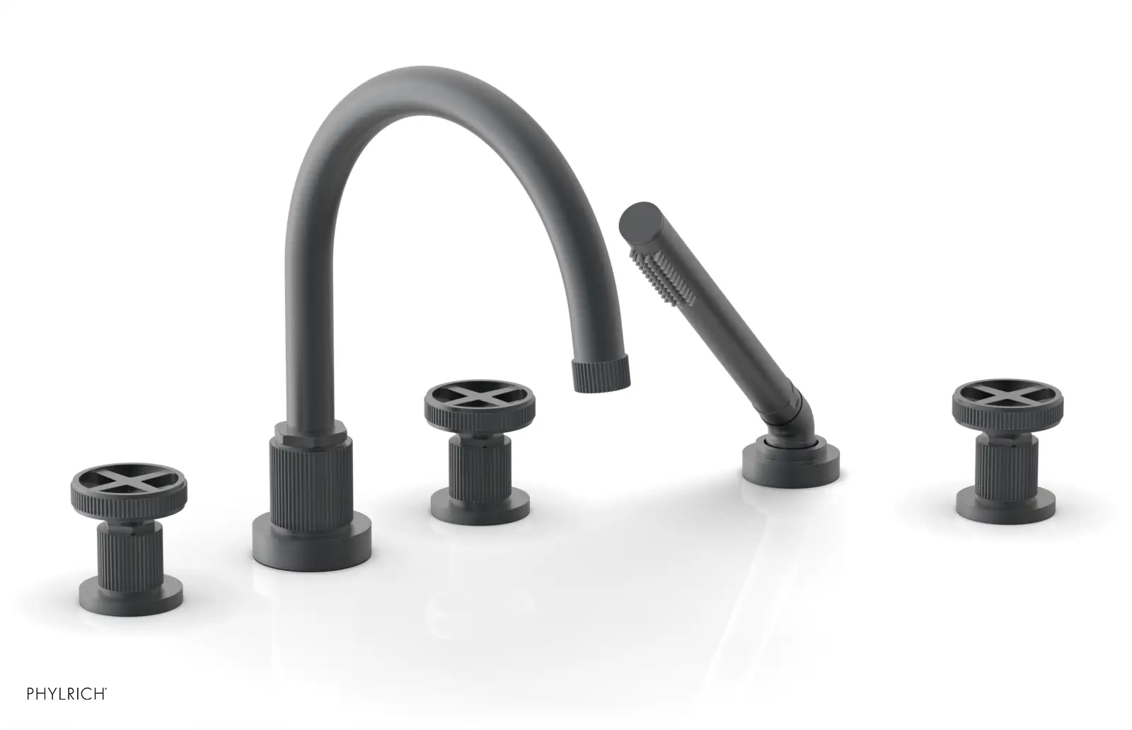 Phylrich Dustrie Grooved Deck Tub Set with Hand Shower and Cross Handle by Phylrich