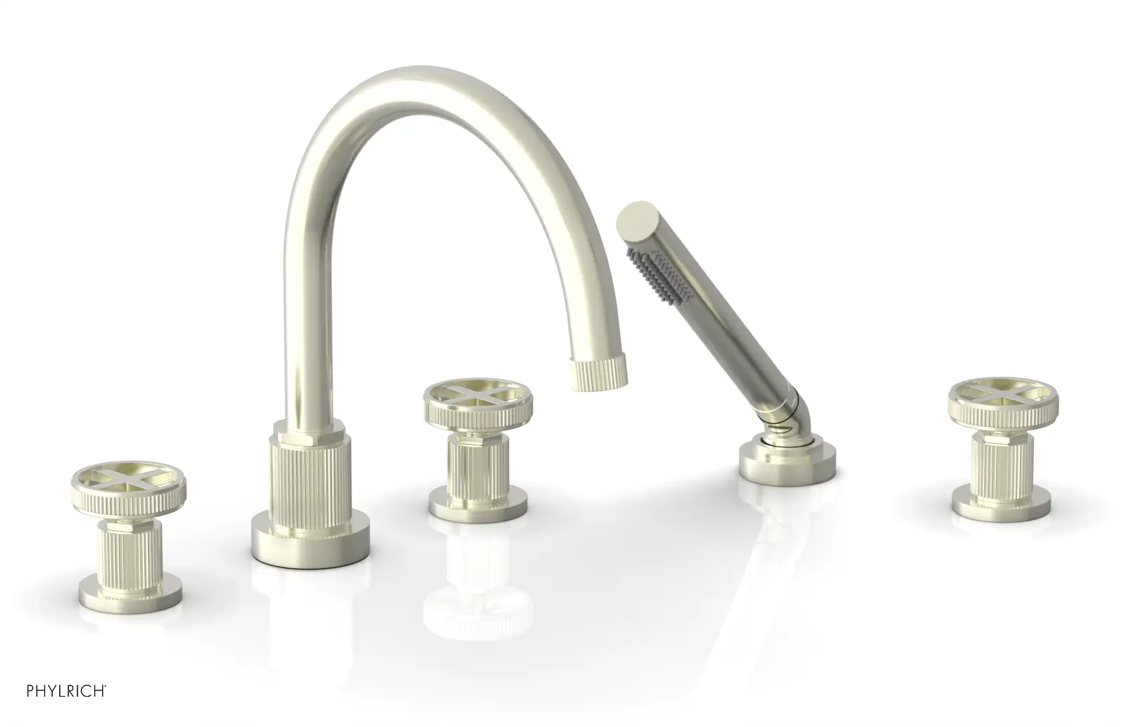 Phylrich Dustrie Grooved Deck Tub Set with Hand Shower and Cross Handle by Phylrich