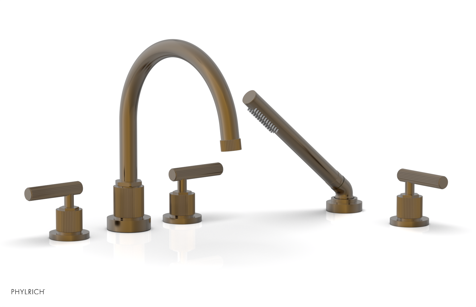 Phylrich Dustrie Grooved Deck Tub Set with Hand Shower and Lever Handle