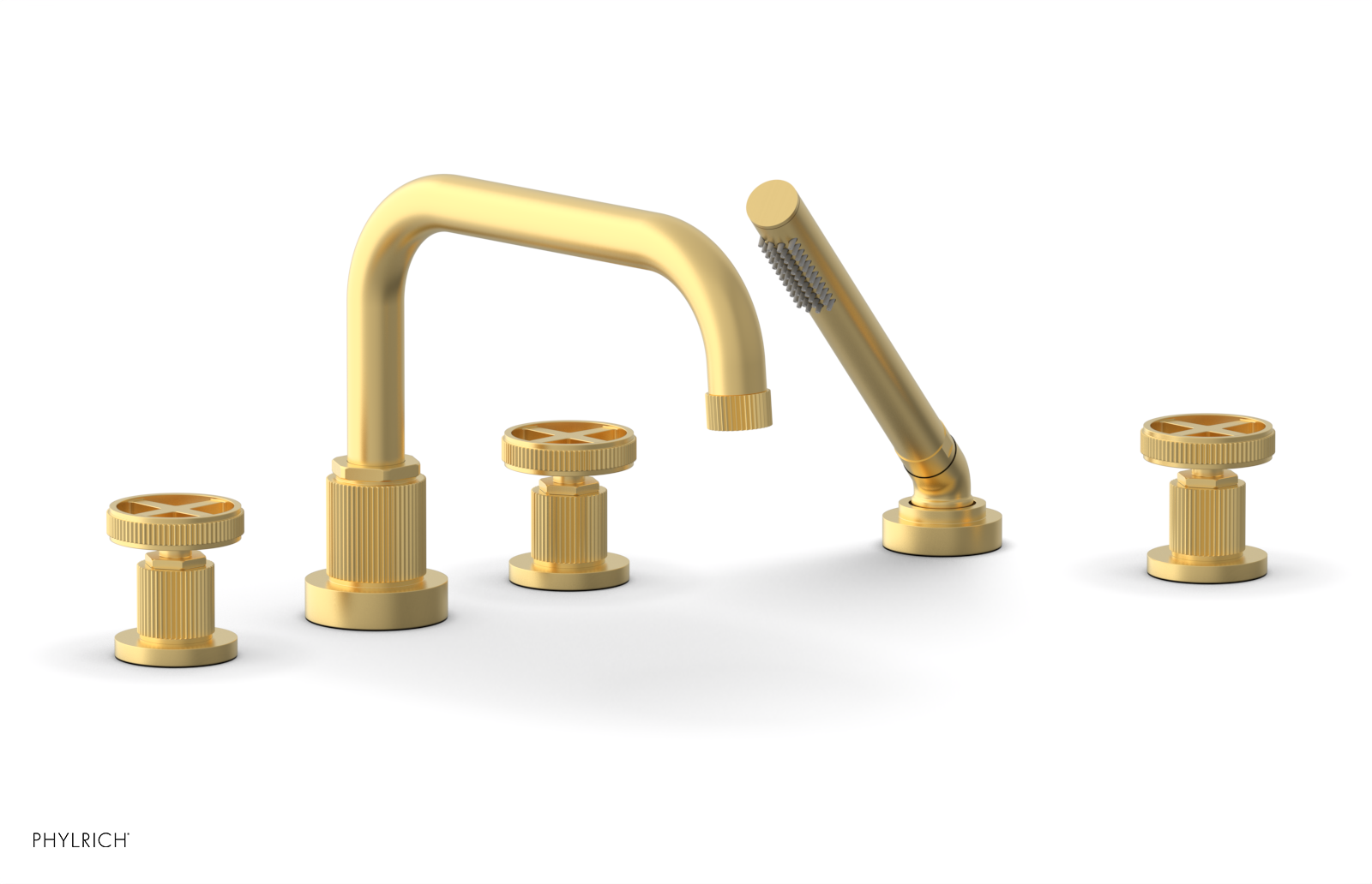 Phylrich Dustrie Grooved Deck Tub Set with Hand Shower and Cross Handle