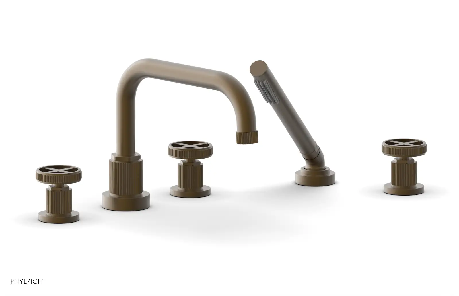 Phylrich Dustrie Grooved Deck Tub Set with Hand Shower and Cross Handle by Phylrich