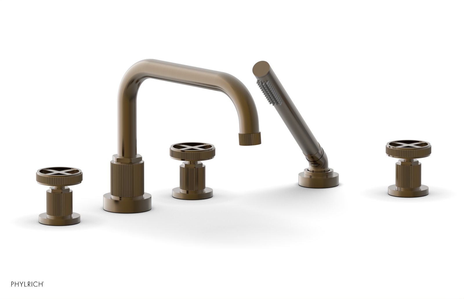 Phylrich Dustrie Grooved Deck Tub Set with Hand Shower and Cross Handle