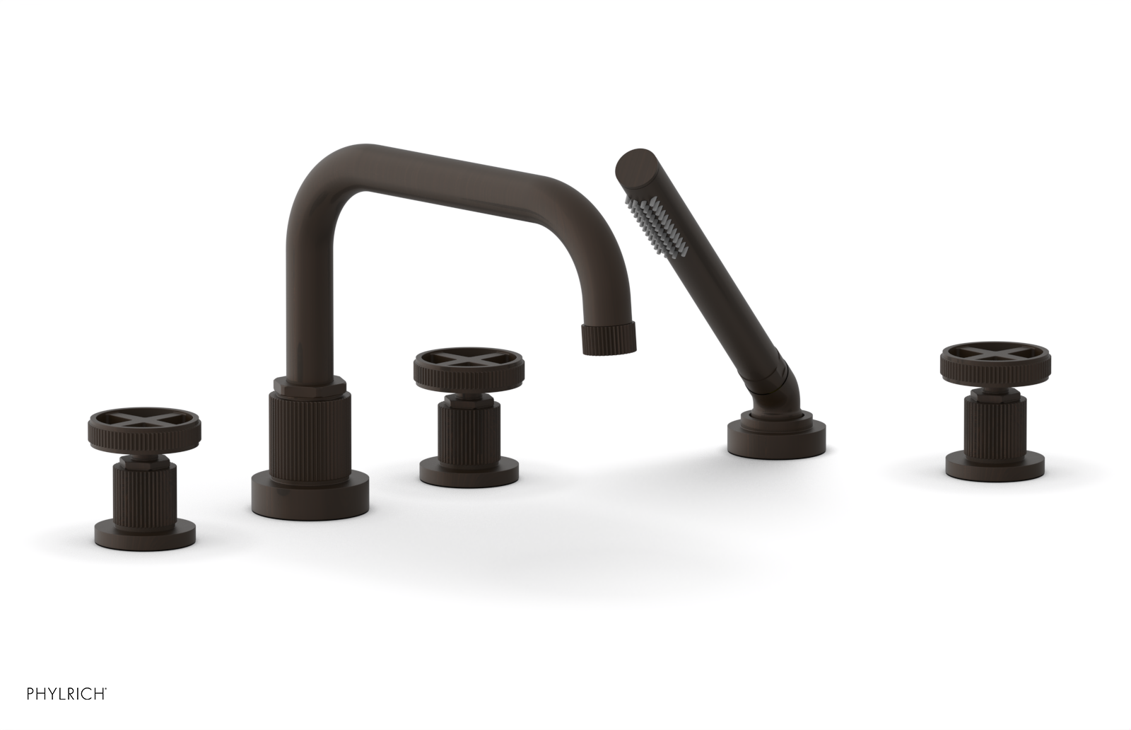 Phylrich Dustrie Grooved Deck Tub Set with Hand Shower and Cross Handle