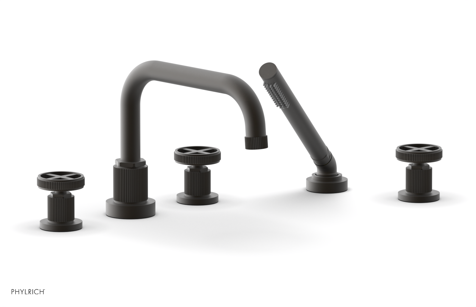 Phylrich Dustrie Grooved Deck Tub Set with Hand Shower and Cross Handle