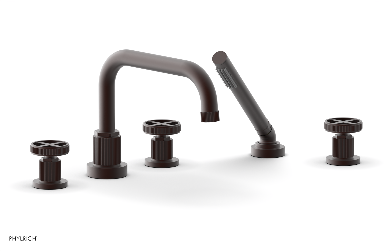 Phylrich Dustrie Grooved Deck Tub Set with Hand Shower and Cross Handle