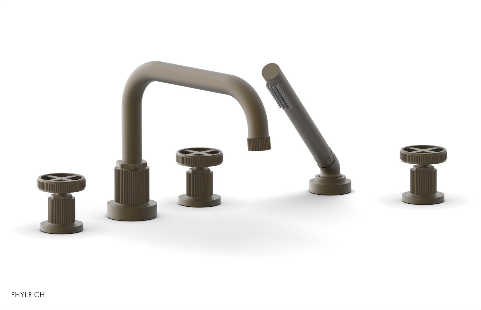 Phylrich Dustrie Grooved Deck Tub Set with Hand Shower and Cross Handle