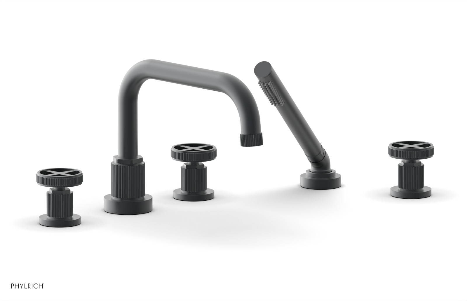 Phylrich Dustrie Grooved Deck Tub Set with Hand Shower and Cross Handle