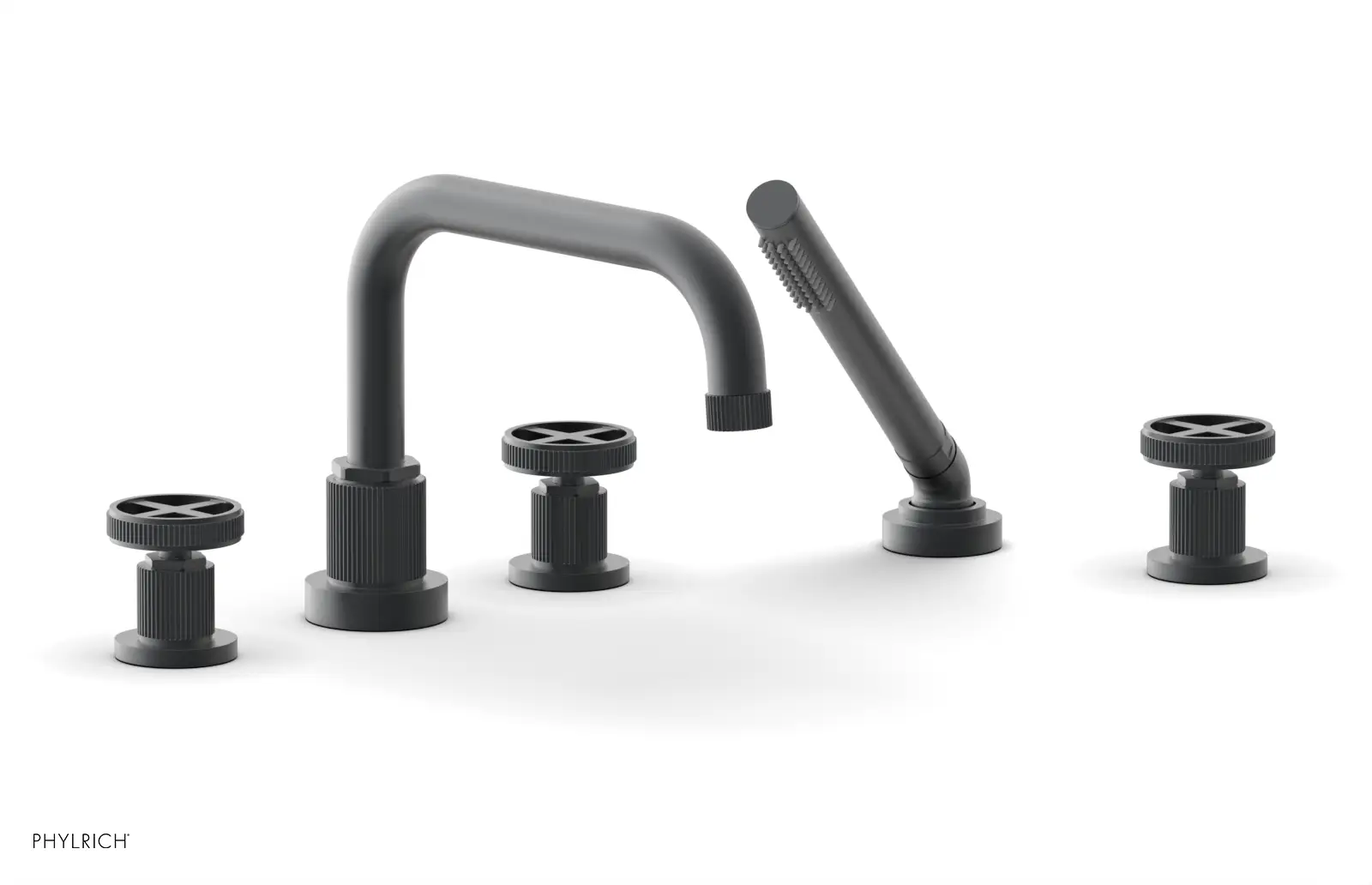 Phylrich Dustrie Grooved Deck Tub Set with Hand Shower and Cross Handle by Phylrich
