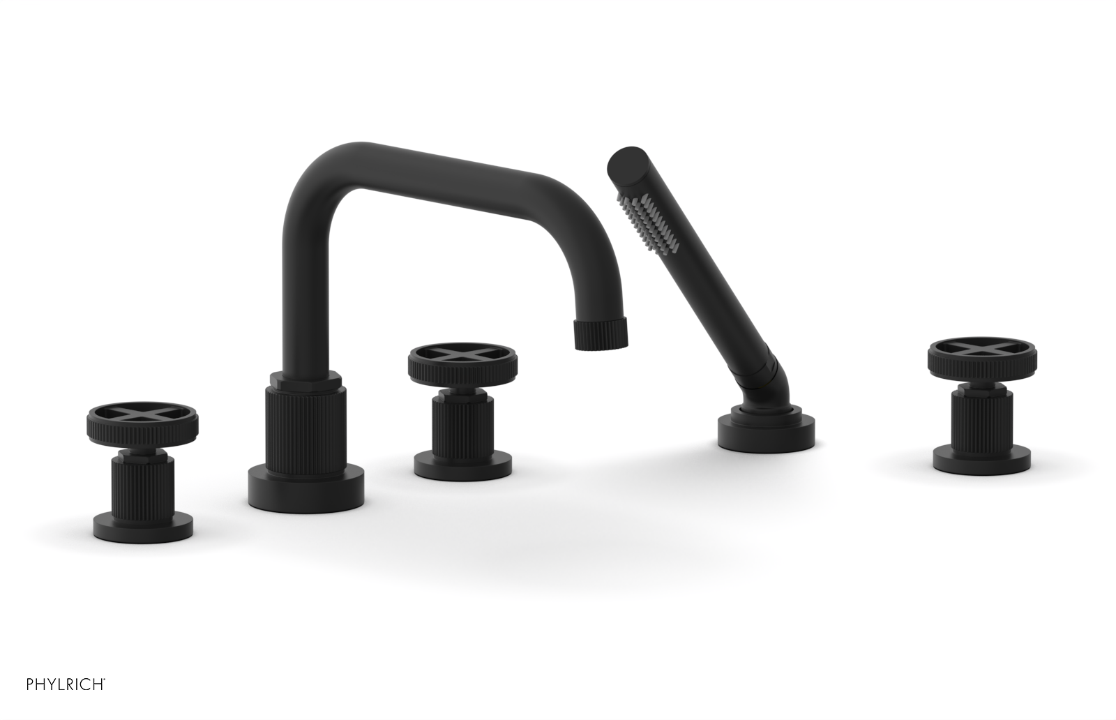 Phylrich Dustrie Grooved Deck Tub Set with Hand Shower and Cross Handle