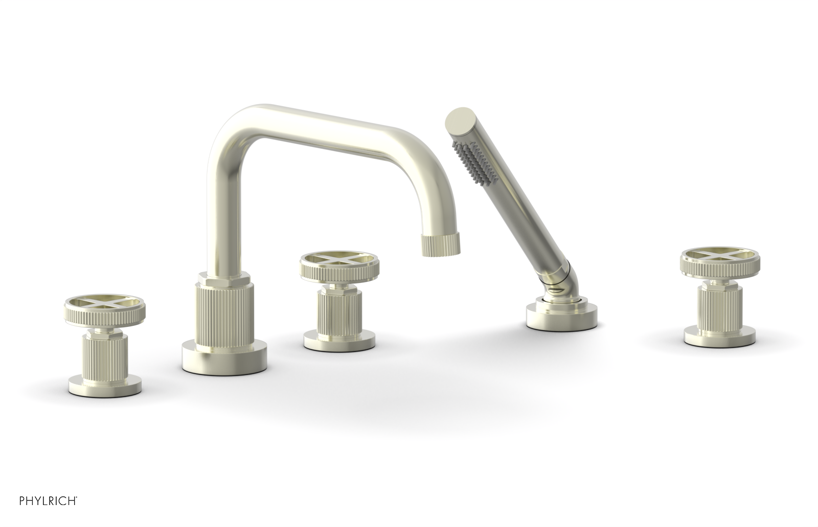 Phylrich Dustrie Grooved Deck Tub Set with Hand Shower and Cross Handle