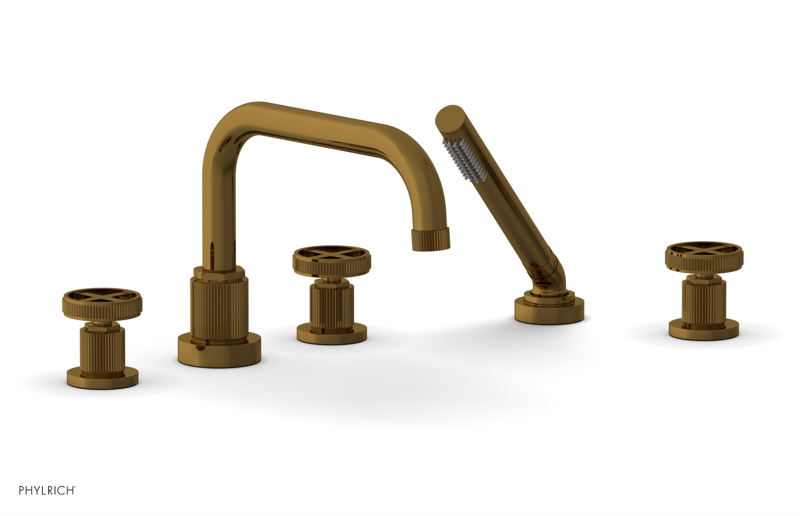 Phylrich Dustrie Grooved Deck Tub Set with Hand Shower and Cross Handle